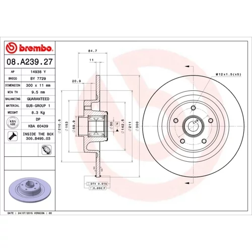 Brzdový kotúč BREMBO 08.A239.27