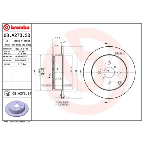 Brzdový kotúč BREMBO 08.A273.31