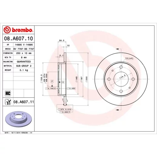 Brzdový kotúč BREMBO 08.A607.11