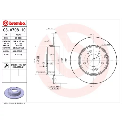 Brzdový kotúč BREMBO 08.A708.11