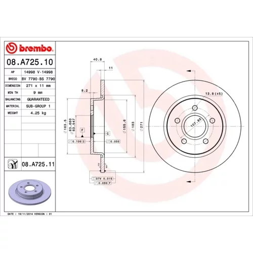 Brzdový kotúč BREMBO 08.A725.10