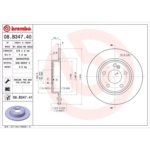 Brzdový kotúč BREMBO 08.B347.41