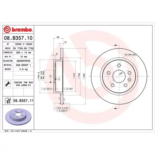 Brzdový kotúč BREMBO 08.B357.11