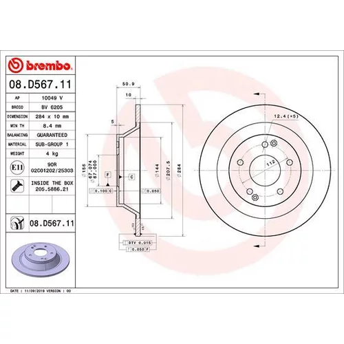 Brzdový kotúč BREMBO 08.D567.11