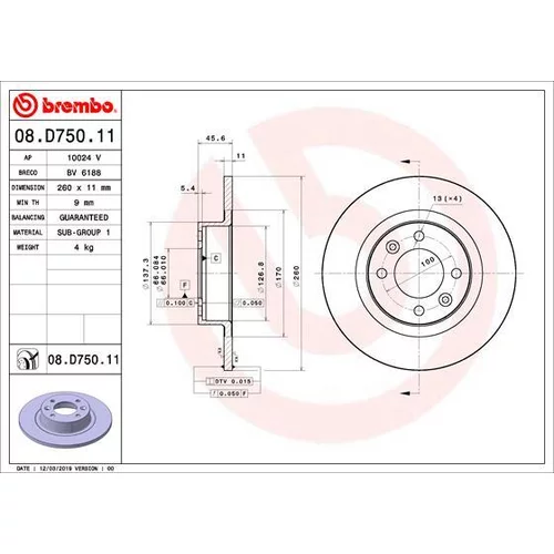 Brzdový kotúč BREMBO 08.D750.11