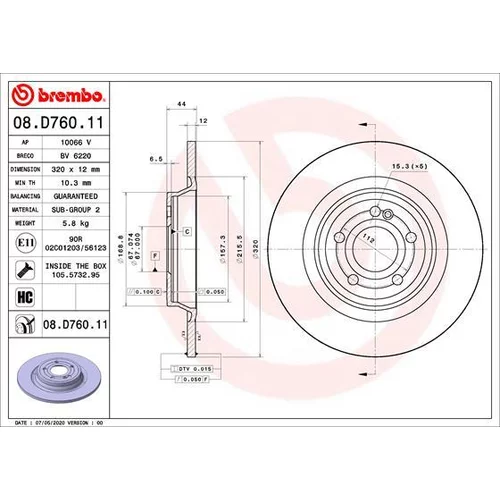 Brzdový kotúč BREMBO 08.D760.11