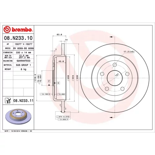 Brzdový kotúč BREMBO 08.N233.11