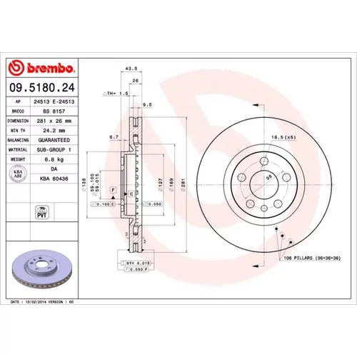 Brzdový kotúč BREMBO 09.5180.24