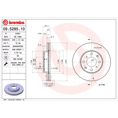 Brzdový kotúč BREMBO 09.5285.11