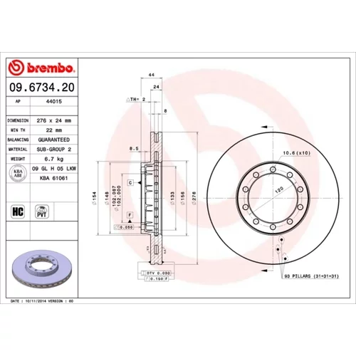 Brzdový kotúč BREMBO 09.6734.20