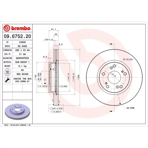 Brzdový kotúč BREMBO 09.6752.20