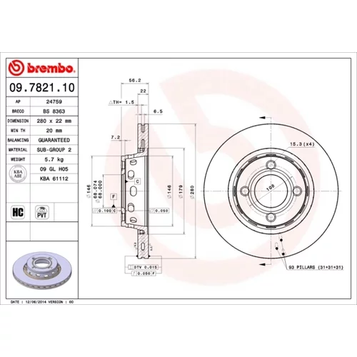 Brzdový kotúč BREMBO 09.7821.10