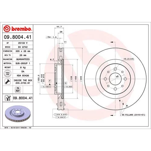 Brzdový kotúč BREMBO 09.8004.41