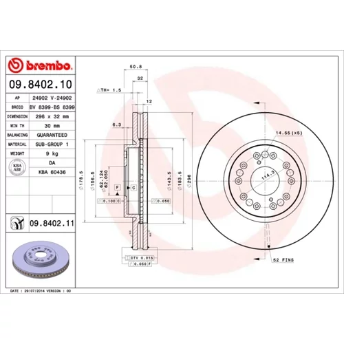 Brzdový kotúč BREMBO 09.8402.11