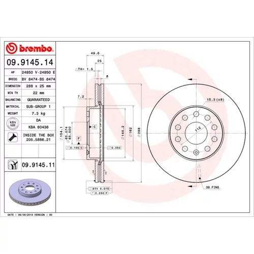 Brzdový kotúč BREMBO 09.9145.11