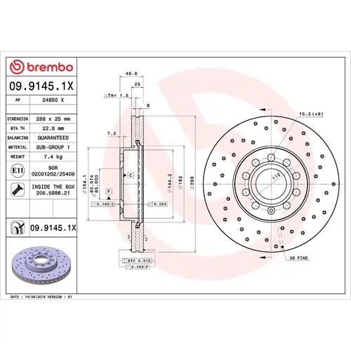 Brzdový kotúč BREMBO 09.9145.1X