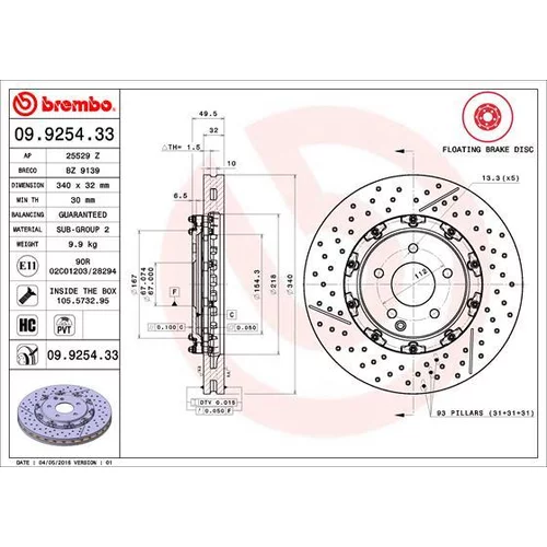 Brzdový kotúč BREMBO 09.9254.33