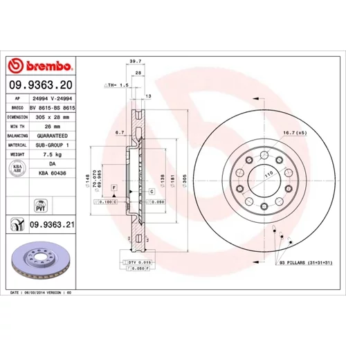 Brzdový kotúč BREMBO 09.9363.21