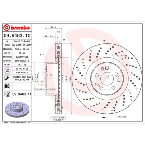 Brzdový kotúč BREMBO 09.9463.11