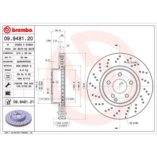 Brzdový kotúč BREMBO 09.9481.21