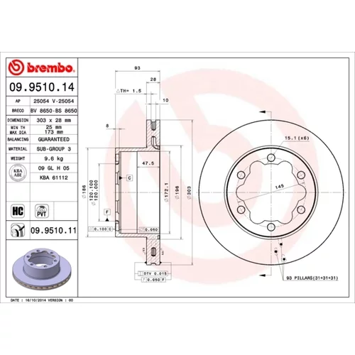 Brzdový kotúč BREMBO 09.9510.11