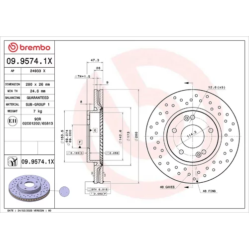 Brzdový kotúč BREMBO 09.9574.1X