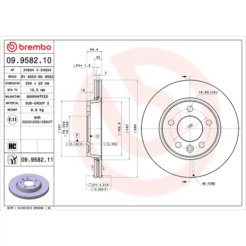 Brzdový kotúč BREMBO 09.9582.11