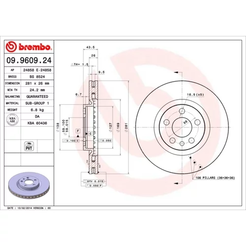 Brzdový kotúč BREMBO 09.9609.24