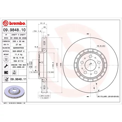 Brzdový kotúč BREMBO 09.9848.11