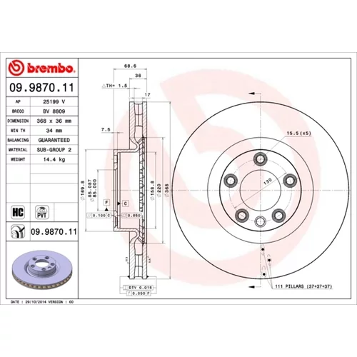 Brzdový kotúč BREMBO 09.9870.11