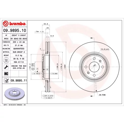 Brzdový kotúč BREMBO 09.9895.11