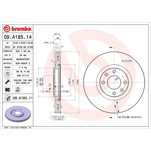 Brzdový kotúč BREMBO 09.A185.11