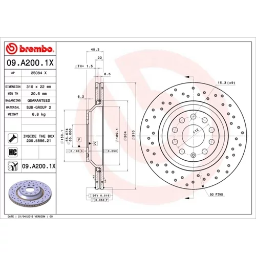 Brzdový kotúč BREMBO 09.A200.1X