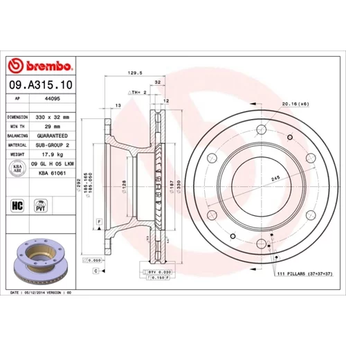 Brzdový kotúč BREMBO 09.A315.10