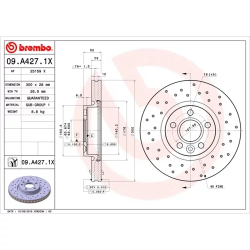 Brzdový kotúč BREMBO 09.A427.1X