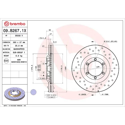 Brzdový kotúč BREMBO 09.B267.1X