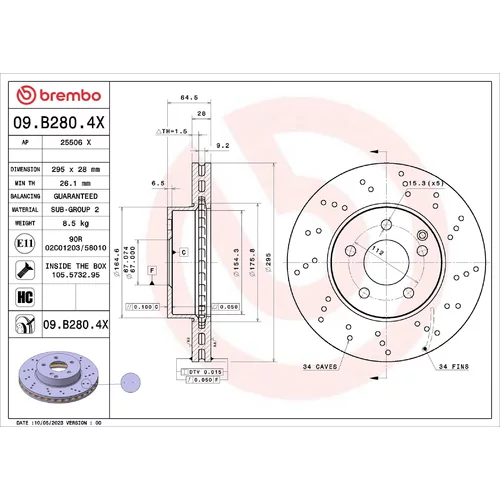 Brzdový kotúč BREMBO 09.B280.4X