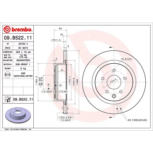 Brzdový kotúč BREMBO 09.B522.11