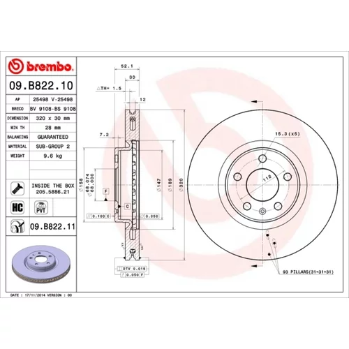 Brzdový kotúč BREMBO 09.B822.11