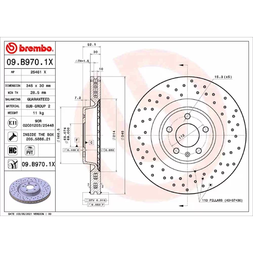 Brzdový kotúč BREMBO 09.B970.1X