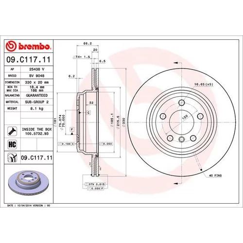 Brzdový kotúč BREMBO 09.C117.11