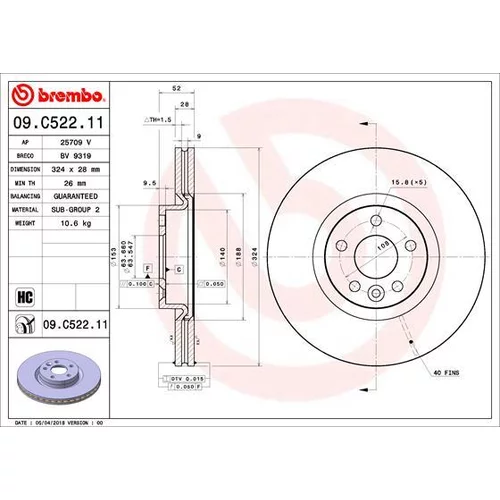 Brzdový kotúč BREMBO 09.C522.11