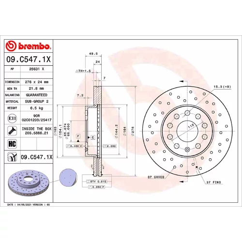 Brzdový kotúč BREMBO 09.C547.1X