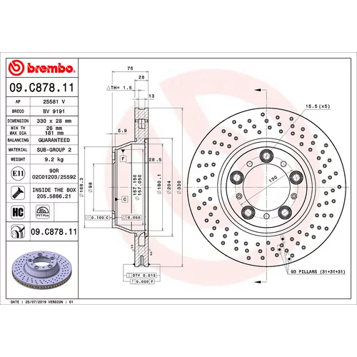 Brzdový kotúč BREMBO 09.C878.11