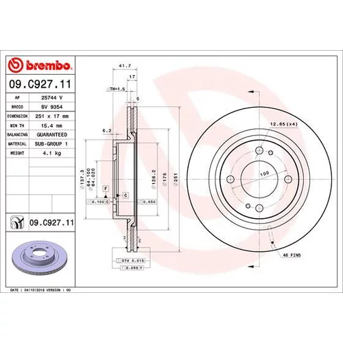 Brzdový kotúč BREMBO 09.C927.11