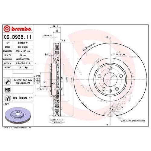 Brzdový kotúč 09.D938.11 /BREMBO/