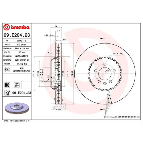 Brzdový kotúč BREMBO 09.E204.23