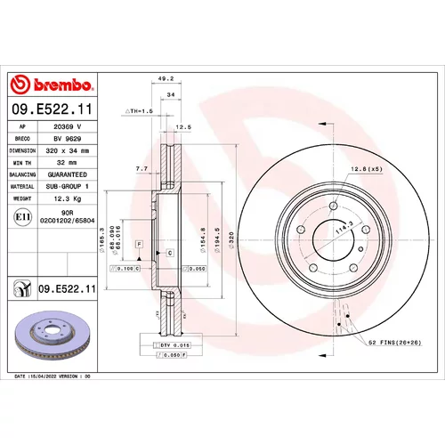 Brzdový kotúč BREMBO 09.E522.11