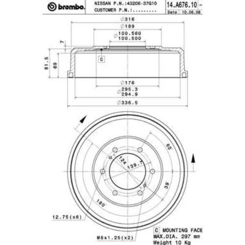 Brzdový bubon BREMBO 14.A676.10