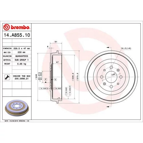 Brzdový bubon BREMBO 14.A855.10